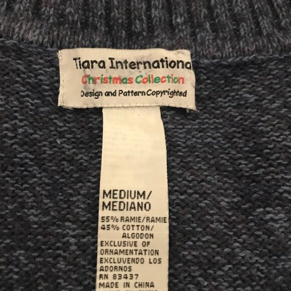 Tiara International Women's Blue & White Snowflake Zip-Up Holiday Sweater Medium - Picture 7 of 8